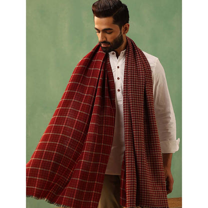 Dusala India Riyaz Maroon Cashmere Checkered Stole