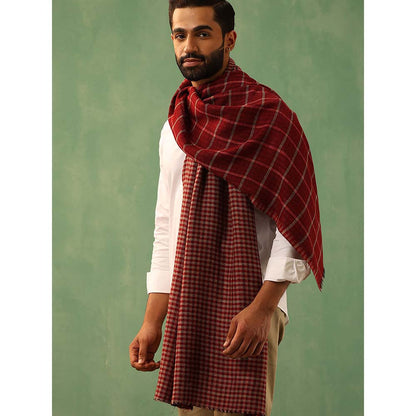 Dusala India Riyaz Maroon Cashmere Checkered Stole