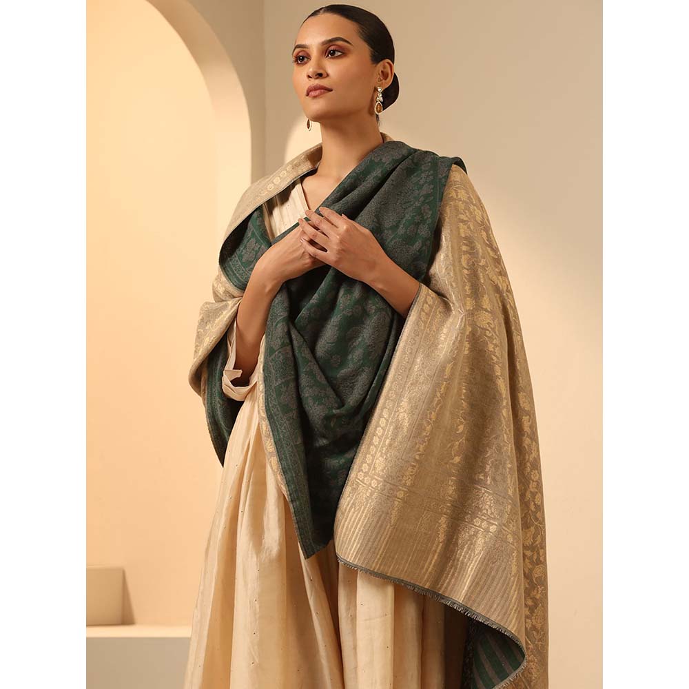 Dusala India Green Natasha Cashmere Reversable Stoles
