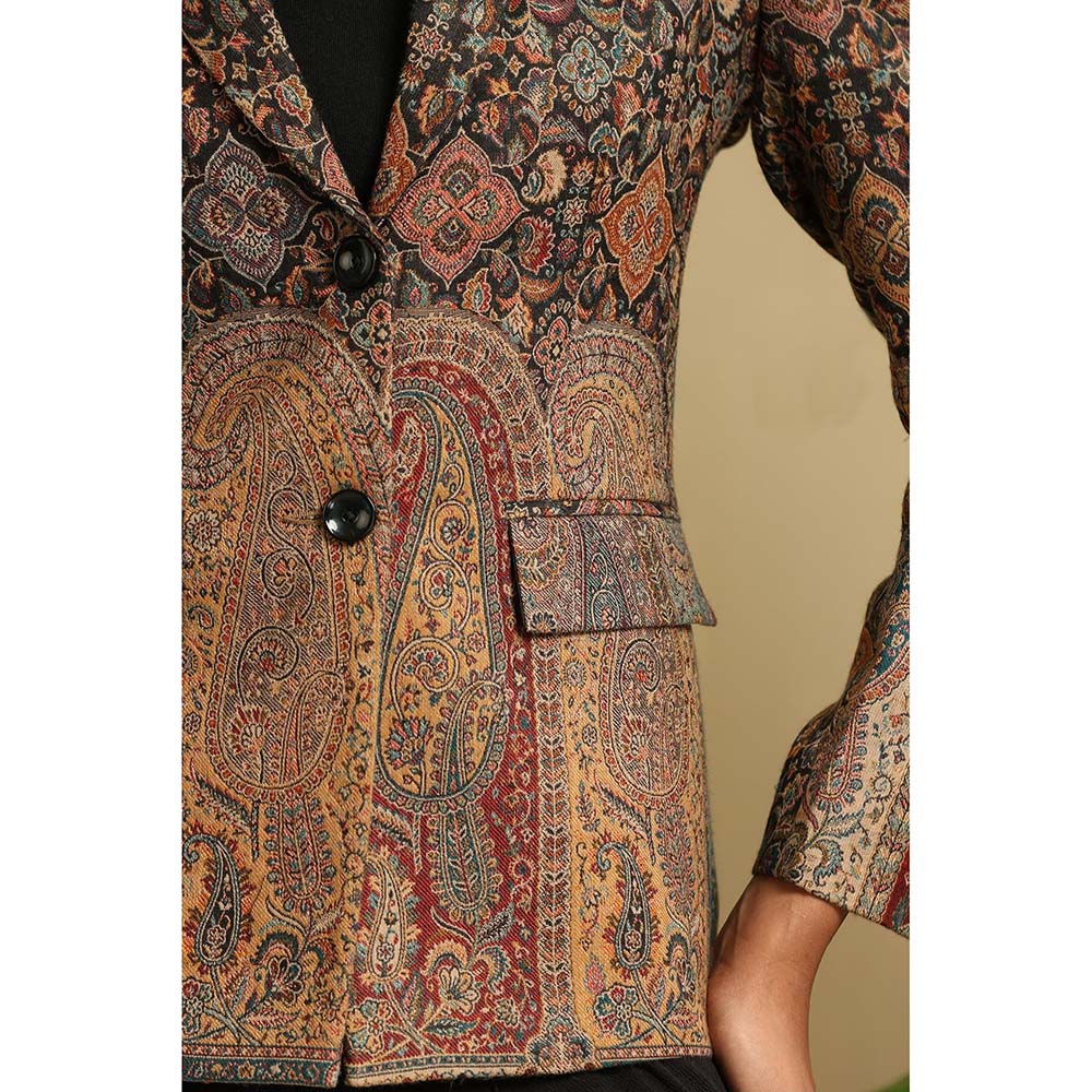 Dusala India Raji Fine Wool Silk Full Black Blazer