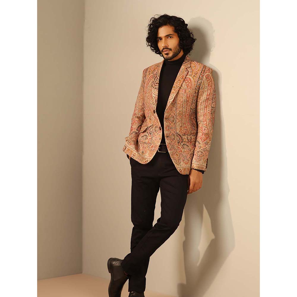 Dusala India Beige Aarav Fine Wool Silk Full Blazer