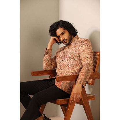 Dusala India Beige Advait Fine Wool Silk Full Blazer