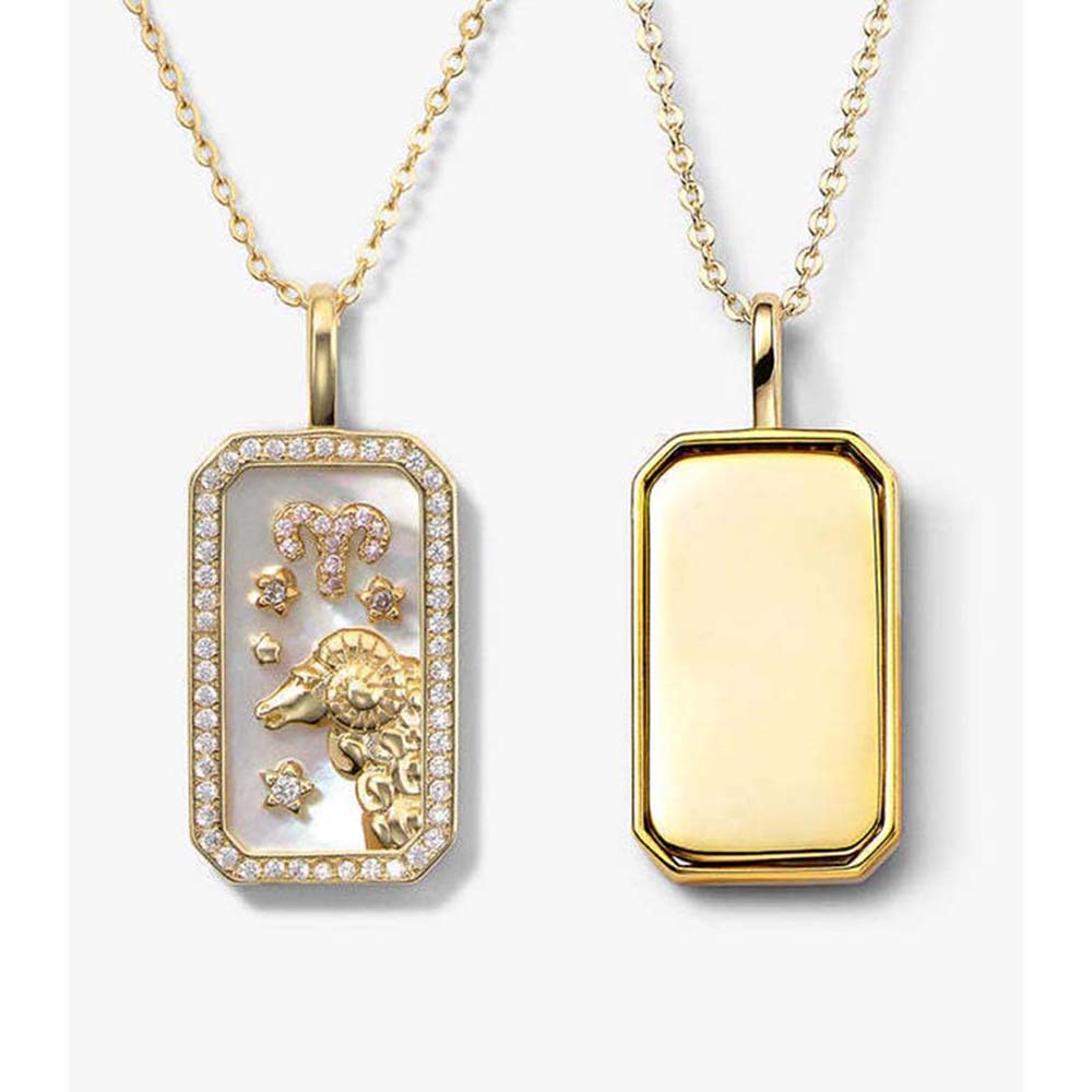 Dusala India White Aries Zodiac Pendant 18K Gold-Plated Necklace