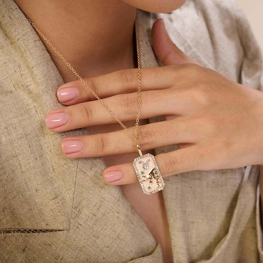 Dusala India White Taurus Zodiac Pendant 18K Gold-Plated Necklace