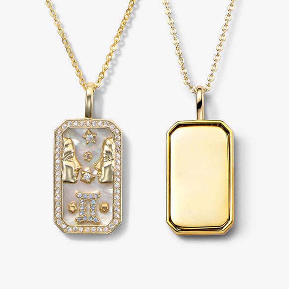 Dusala India White Gemini Zodiac Pendant 18K Gold-Plated Necklace