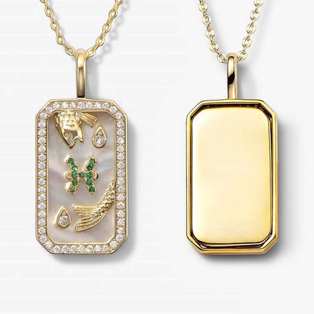 Dusala India White Pisces Zodiac Pendant 18K Gold-Plated Necklace