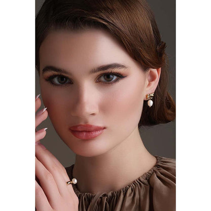 Dusala India White Bow Charm Dang Earrings