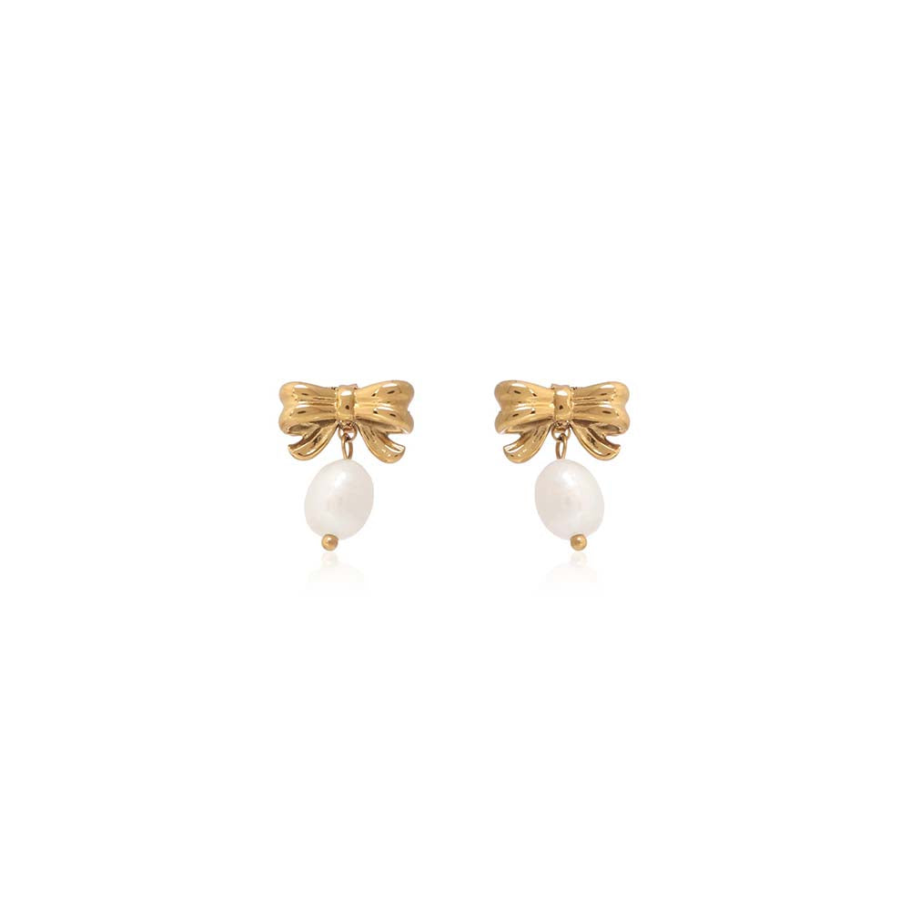 Dusala India White Bow Charm Dang Earrings