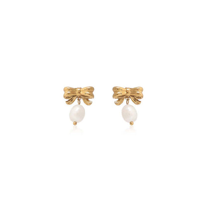Dusala India White Bow Charm Dang Earrings