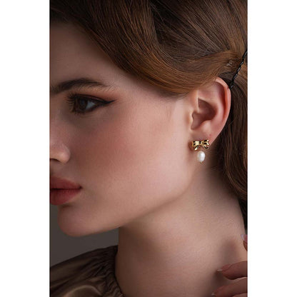 Dusala India White Bow Charm Dang Earrings