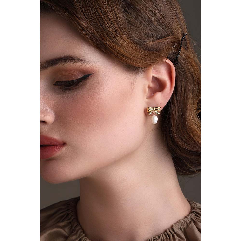 Dusala India White Bow Charm Dang Earrings
