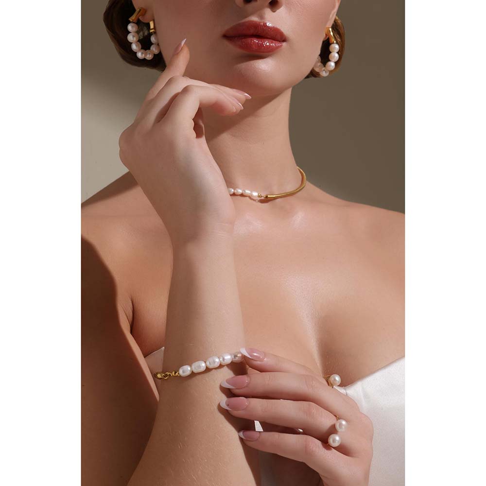 Dusala India White Timeless Pearl Bangle