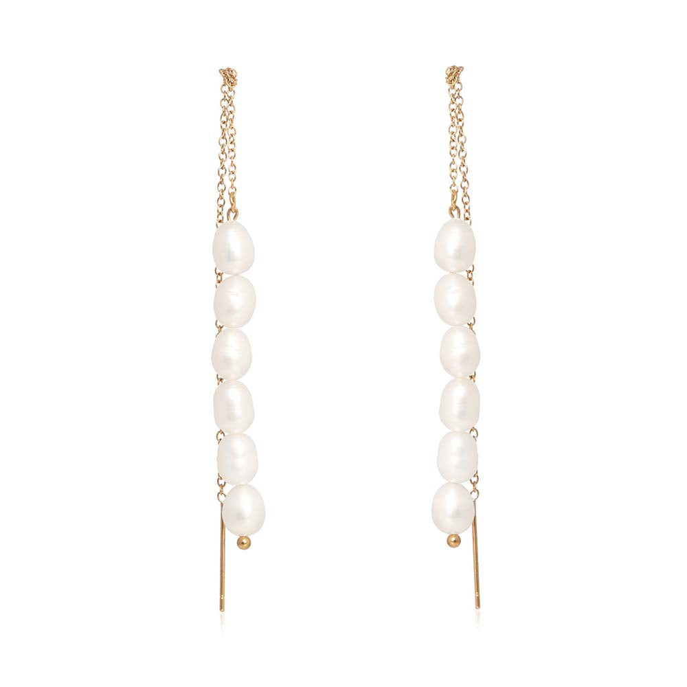 Dusala India White Chain Flair Earrings