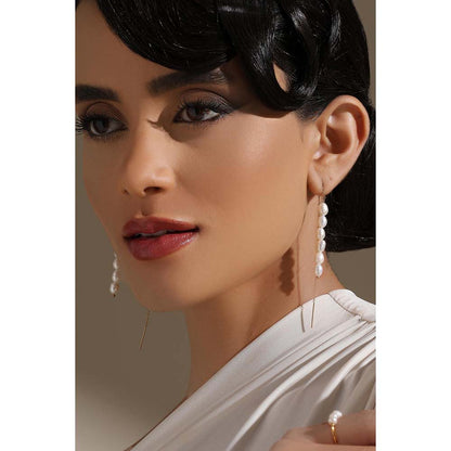 Dusala India White Chain Flair Earrings