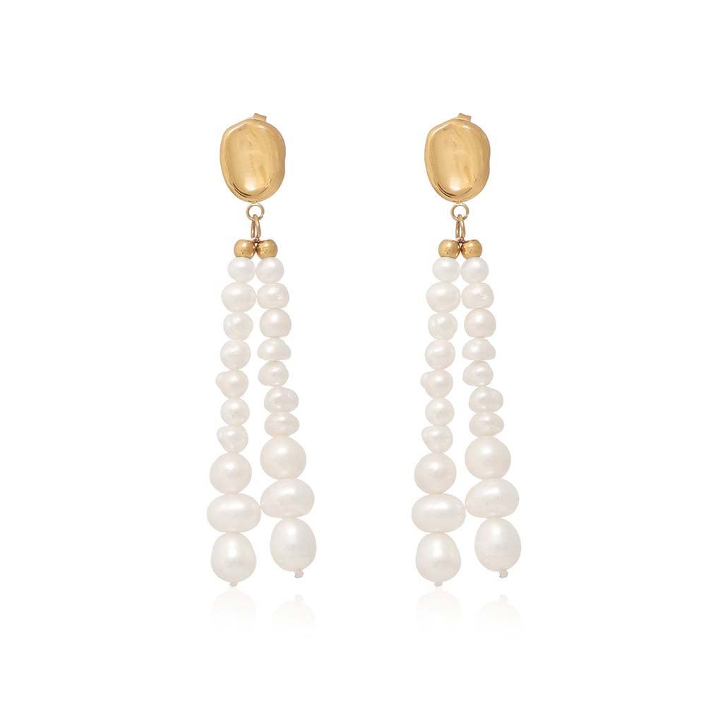 Dusala India White Tassel Dazzle Earrings