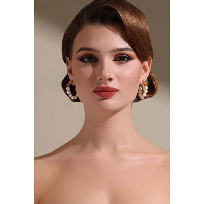 Dusala India White Heart On Heart Earrings