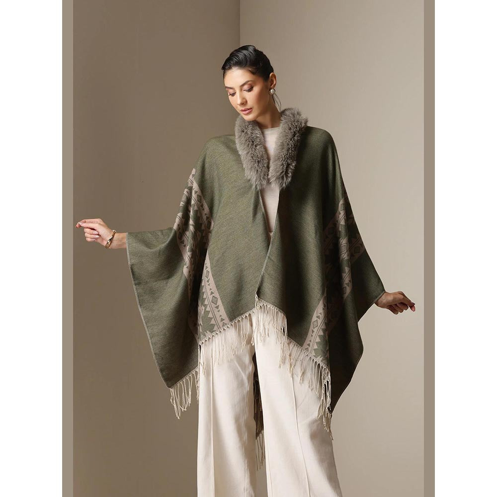 Dusala India Dusala Olive Mist Vegan Fur Cape