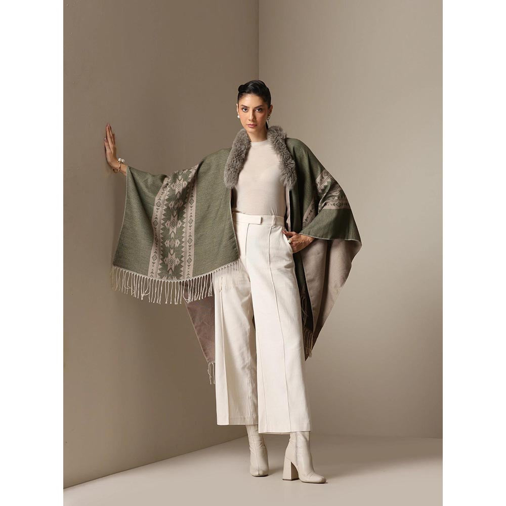 Dusala India Dusala Olive Mist Vegan Fur Cape