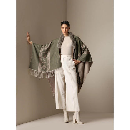 Dusala India Dusala Olive Mist Vegan Fur Cape