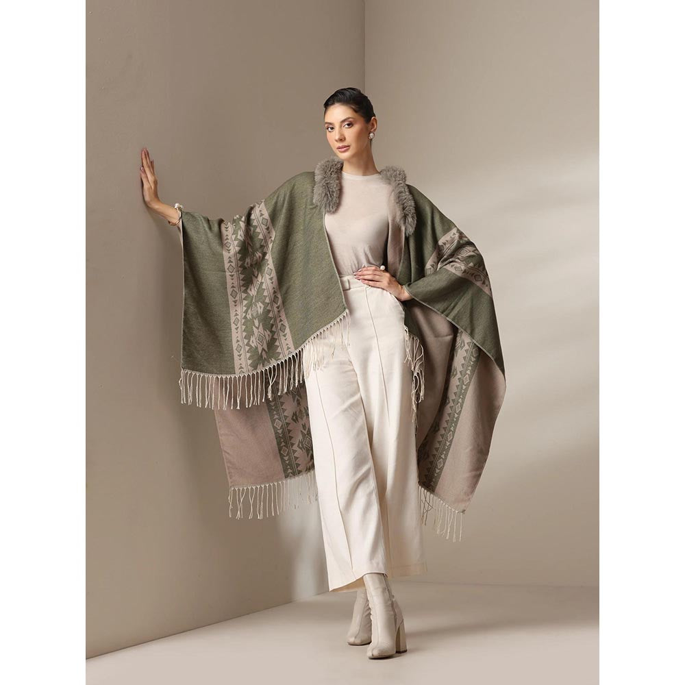 Dusala India Dusala Olive Mist Vegan Fur Cape