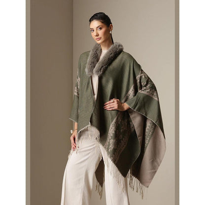 Dusala India Dusala Olive Mist Vegan Fur Cape