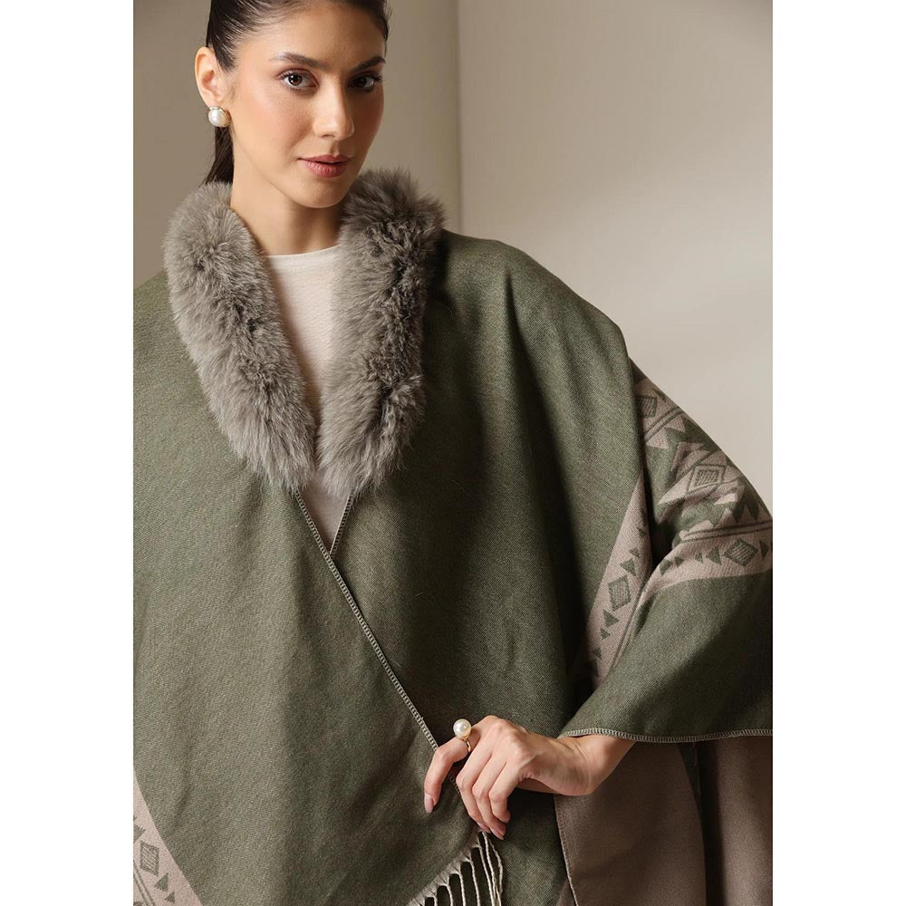 Dusala India Dusala Olive Mist Vegan Fur Cape