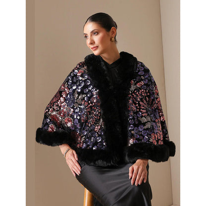 Dusala India Dusala Aurora Sequin Vegan Fur Cape