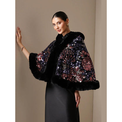 Dusala India Dusala Aurora Sequin Vegan Fur Cape