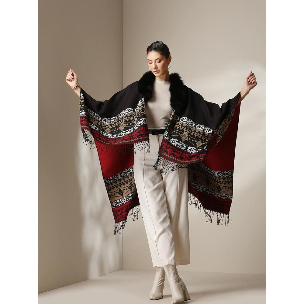 Dusala India Dusala Crimson Luxe Vegan Fur Cape