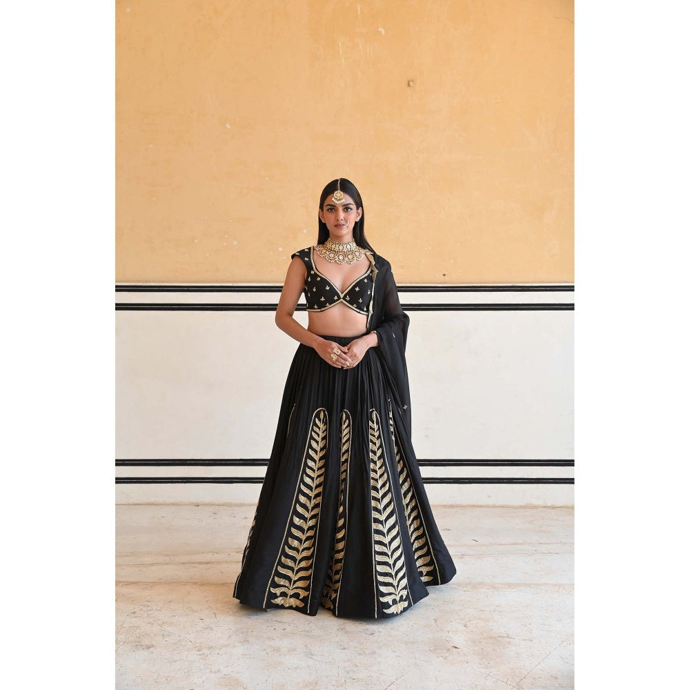 Ease Clothing Black Embroidered Lehenga with Blouse and Dupatta (Set of 3)
