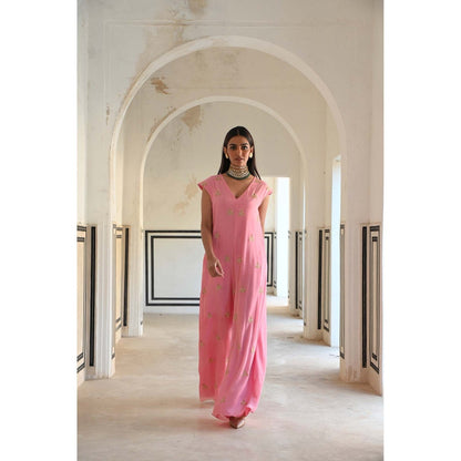 Ease Clothing Pink Big Butti Embroidered Loose Jumpsuit