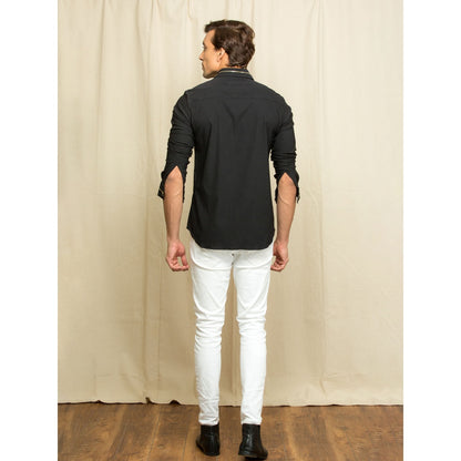 Echke Black Shirt with Gold Thin Zips on Cuff and Collar