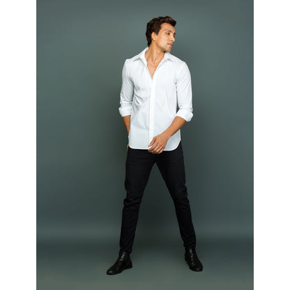 Echke White Classic Shirt with Front Self Pintucks