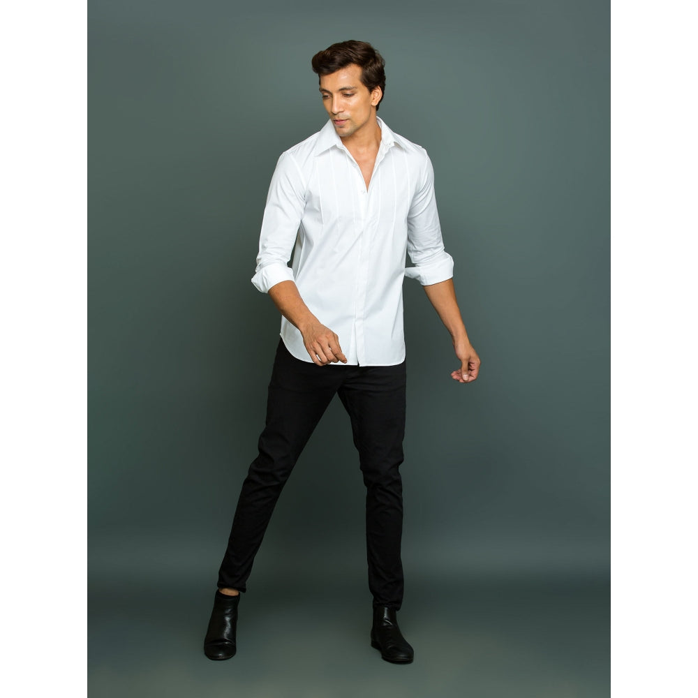 Echke White Classic Shirt with Front Self Pintucks