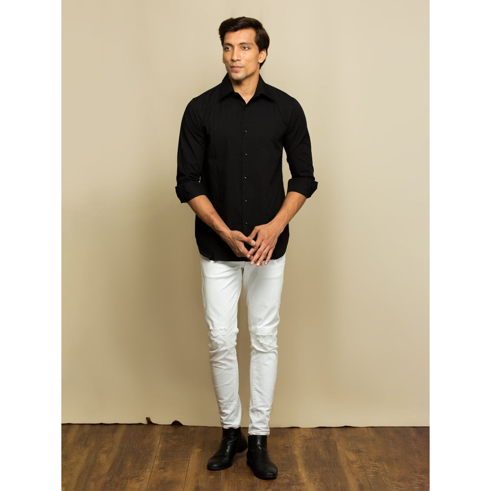 Echke Black Shirt with Inverted Pleat Detailing
