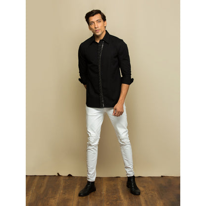 Echke Black Shirt with Rivets on The Placket