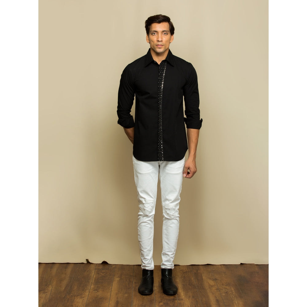 Echke Black Shirt with Rivets on The Placket
