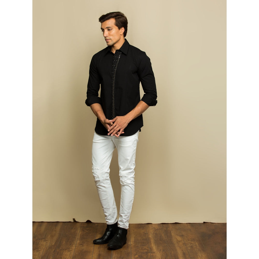 Echke Black Shirt with Rivets on The Placket
