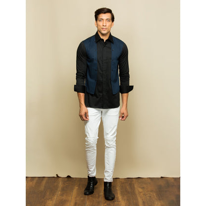 Echke Black Shirt with Blue Chest Patch and Buttons