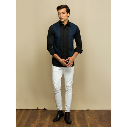 Echke Black Shirt with Blue Chest Patch and Buttons