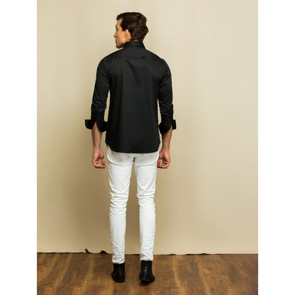 Echke Black Shirt with Blue Chest Patch and Buttons