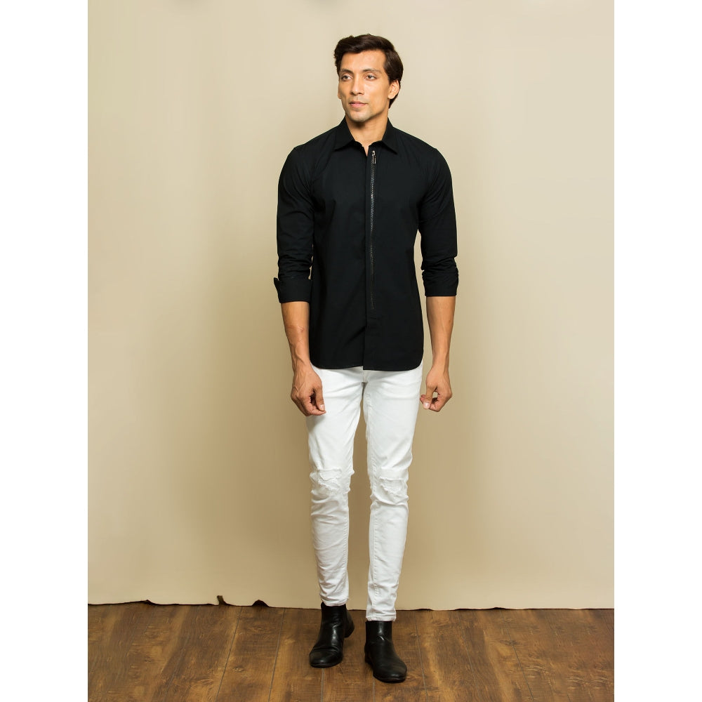 Echke Black Shirt with Zip on The Placket