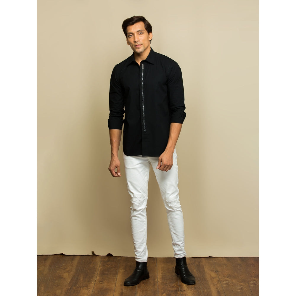 Echke Black Shirt with Zip on The Placket