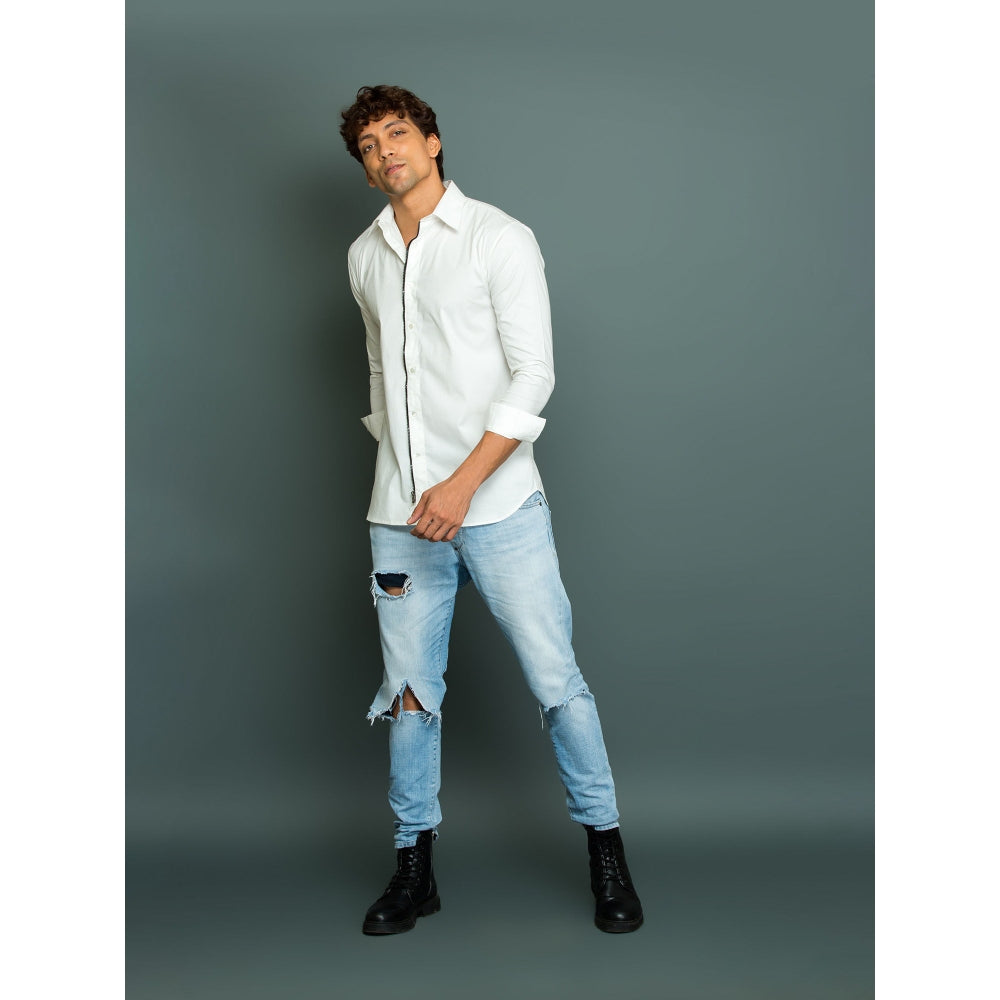 Echke White Shirt One Zipper Placket