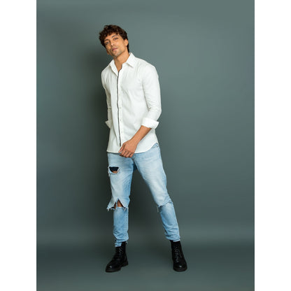 Echke White Shirt One Zipper Placket
