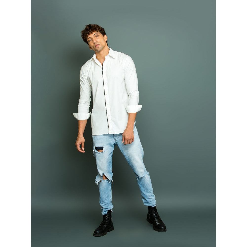 Echke White Shirt One Zipper Placket