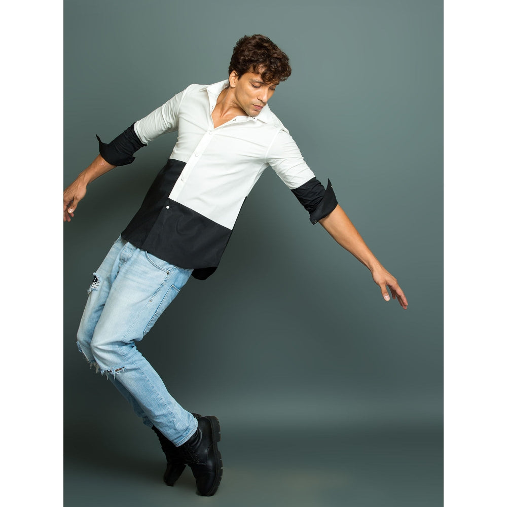 Echke White Shirt with Black Bottom Patch