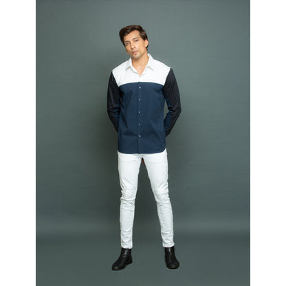Echke White Blue Black Patchwork Shirt