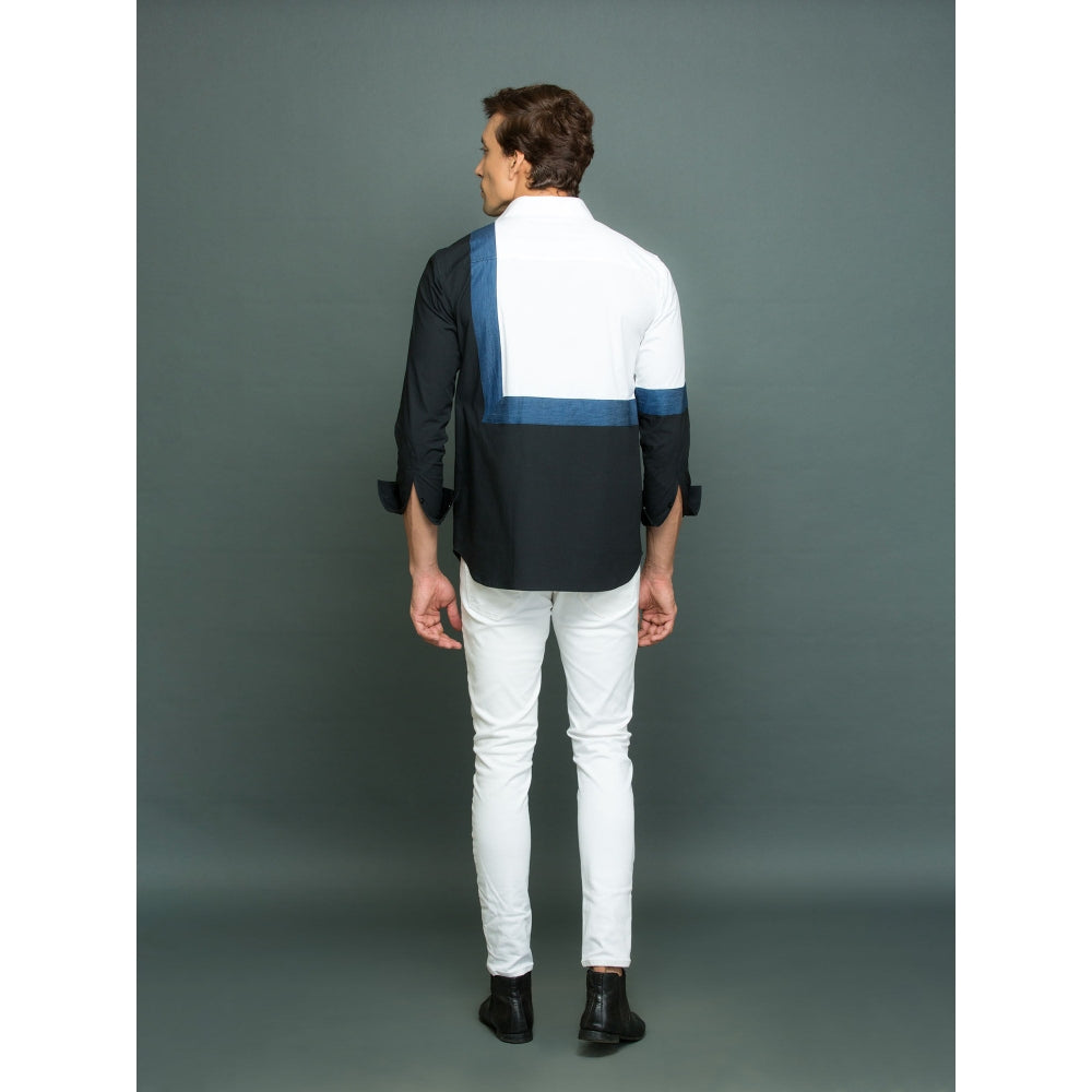 Echke White Shirt with Denim Square Detail and Black Part