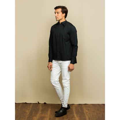 Echke Black Shirt with Front Slant Flaps